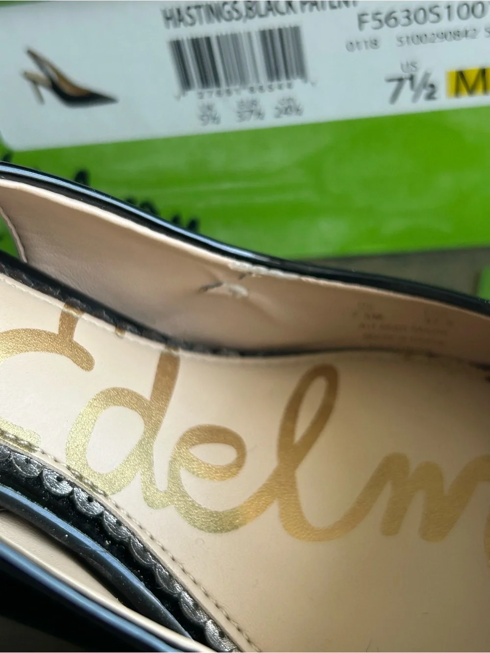 👠👠Sam Edelman Hastings Women's Black Patent Leather Slingback Pointed-Toe 👠